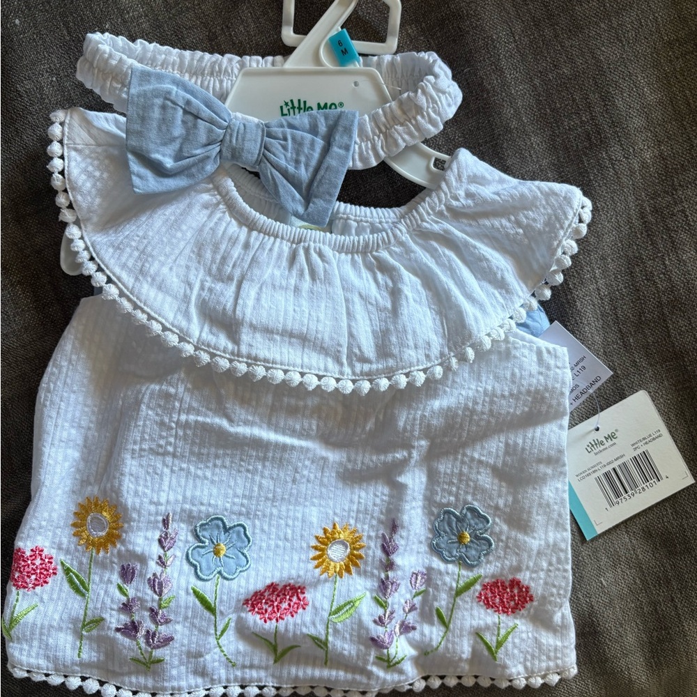 Little Me White Floral Embroidered Baby Top and Shorts Set